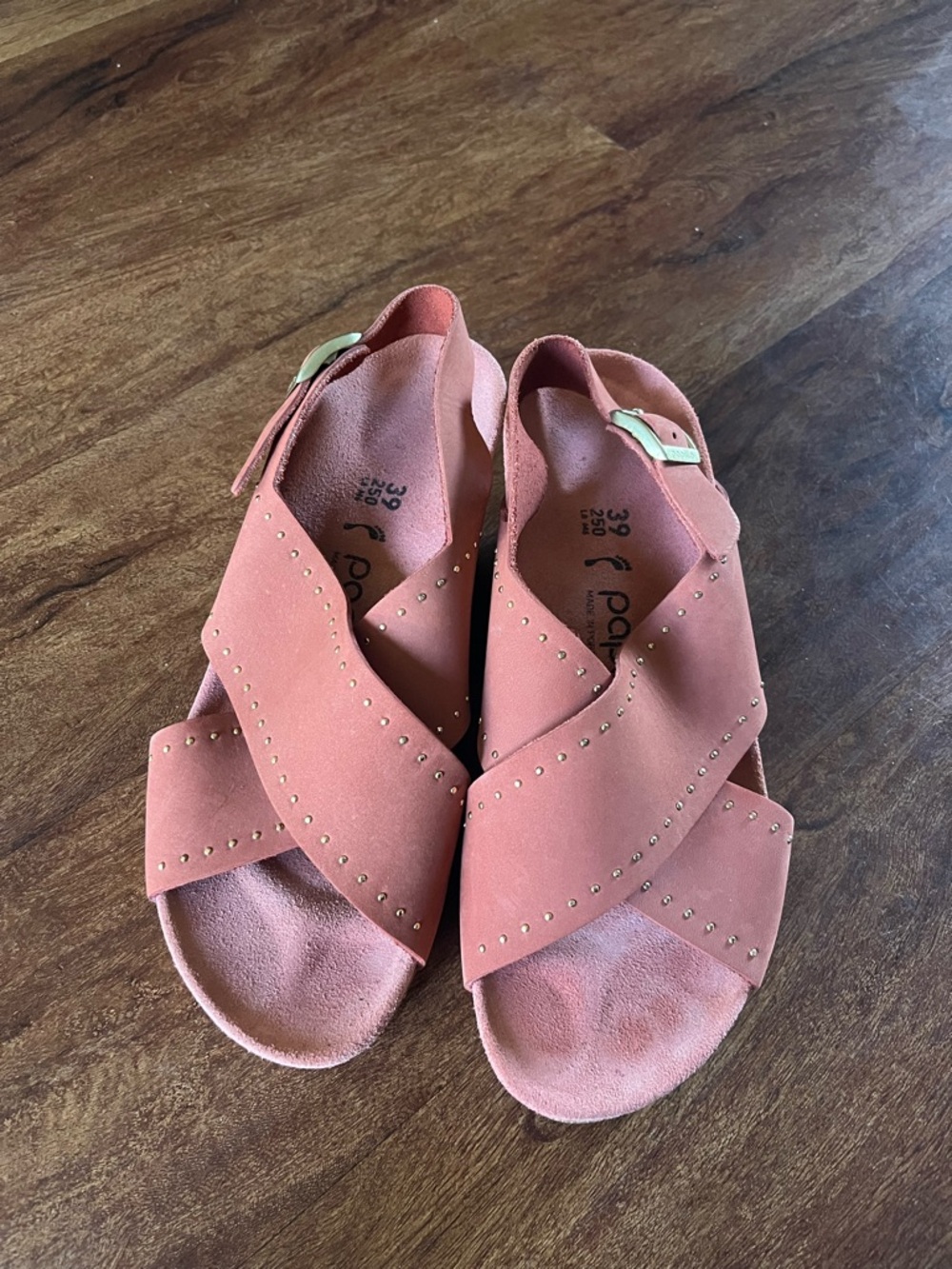 Birkenstock Papillio 39 US 8 Samira Rivets Earth Red Nubuck Wedge Sandals - Picture 2 of 10